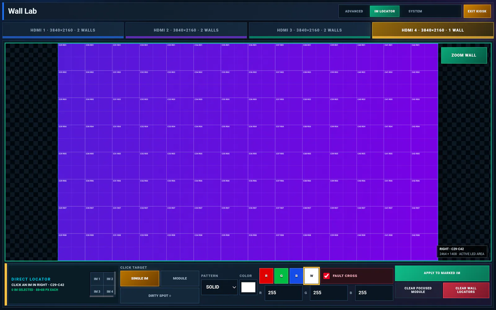Single IM controls, colour presets and fault marker captured directly from a Samsung tablet